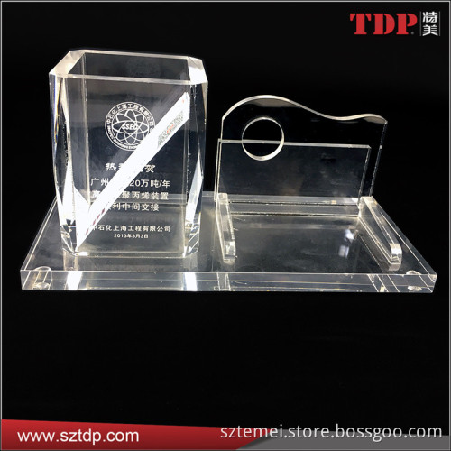 Customize Office Clear Acrylic Pen Holder Set with Memo Holder
